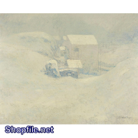 TSD3688 - Tranh sơn dầu ngôi nhà tuyết phủ trắng xóa